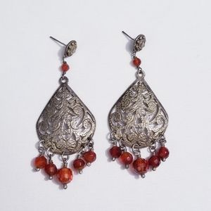 Vintage sterling silver carnelian gemstone beaded earrings